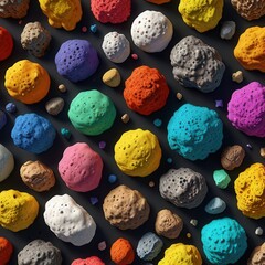 Space-Weathered Particle Samples in Colorful Science Flat Lay Background
