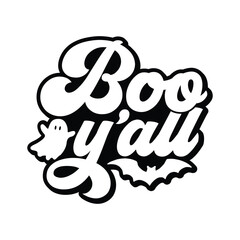 Boo Y'all Halloween Typography with Ghost and Bat