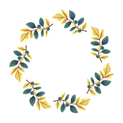 Cute vector set of simple autumn leaves in circular frames. Fall wreaths and decorative borders with seasonal foliage. Hand-drawn style Hello Fall compositions. Perfect for posters, greeting cards