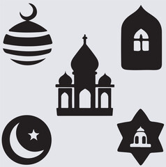 Islamic icon set silhouette vector art illustration