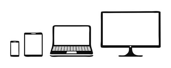 collection of devices icons, smartphone, tablet, laptop and desktop computer, vector