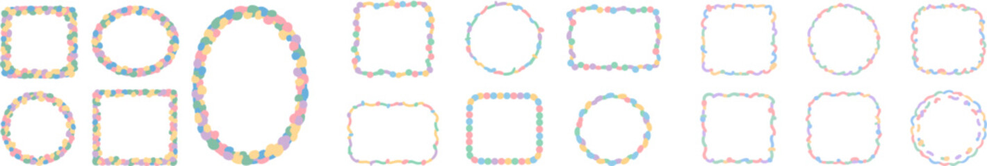Obraz premium Colorful Dotted Frames Borders Collection Vector Set Rainbow Circular Square Decorative Photo Frame Elements Design Templates