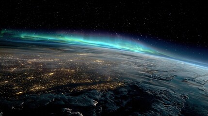Earth At Night With Aurora Borealis