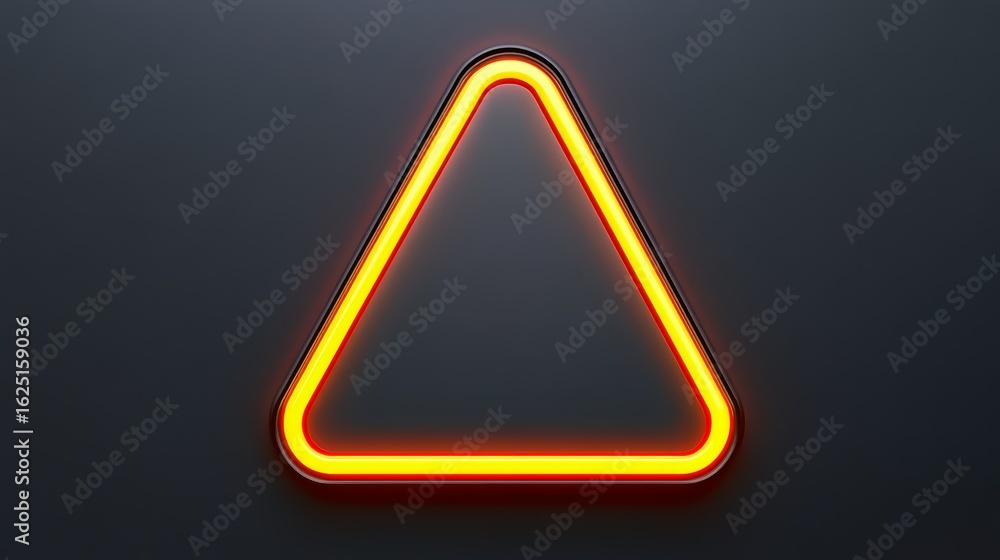 Poster neon triangle with red light is lit up. the triangle is lit up in a dark background