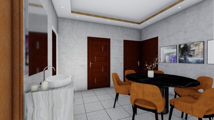 Stylish Modern Dining Room with Oval Table and Suede Chairs