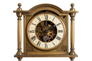 Antique Alarm Clock with Rusted Texture and Classic Design, isolated on transparent background