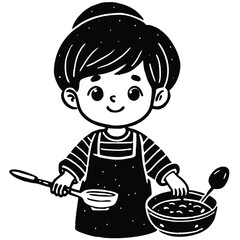 cute kawaii cartoon child cooking.eps