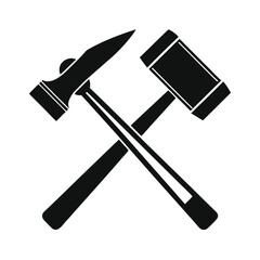 Black silhouette of a hammer and a chisel crossed on a white background, symbolizing construction, craftsmanship, and manual labor