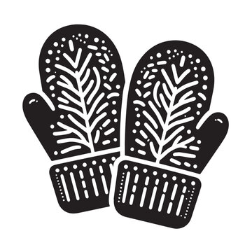 black mittens with white leaf design clip art preview