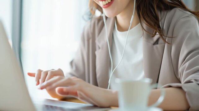 リモートワークをする女性社員