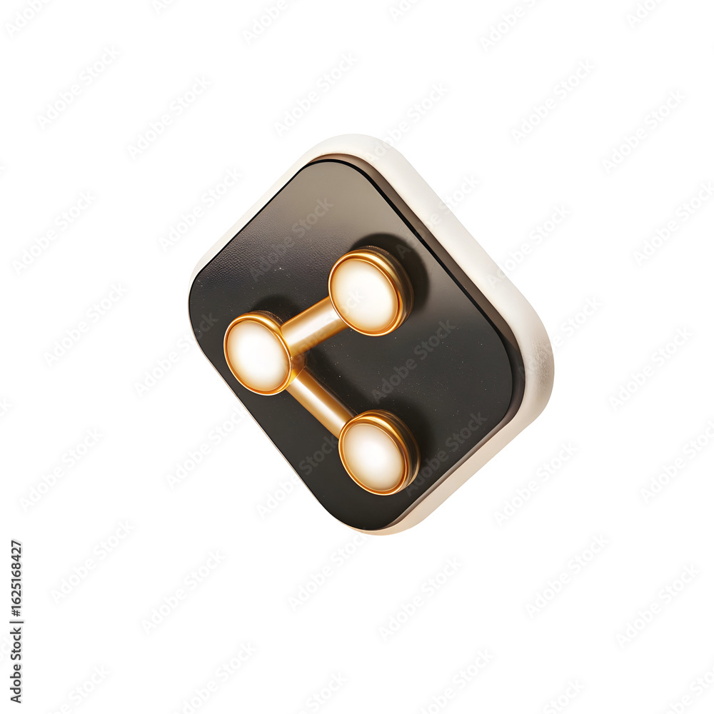 Poster golden share icon with glowing elements isolated on a transparent background
