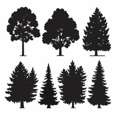 set of silhouettes of trees