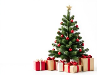 A small Christmas tree surrounded by colorful presents