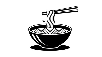 Noodles in a bowl, chopsticks lifting strands.

