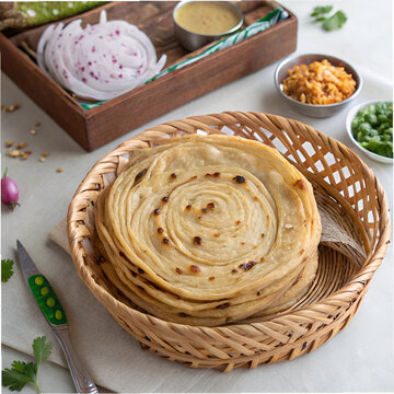 laccha parata or lachha paratha served in basket isolated