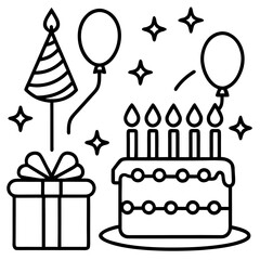 Happy Birthday Elements Line Art Vector Pack