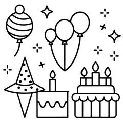Happy Birthday Elements Line Art Vector Pack