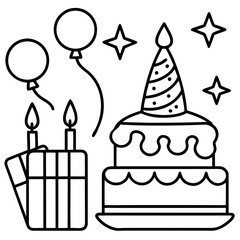 Happy Birthday Elements Line Art Vector Pack
