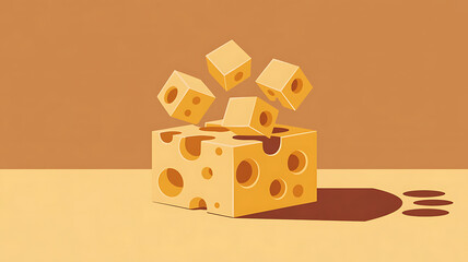Obraz premium Cheese cubes levitate from a larger block, suggesting a concept. 