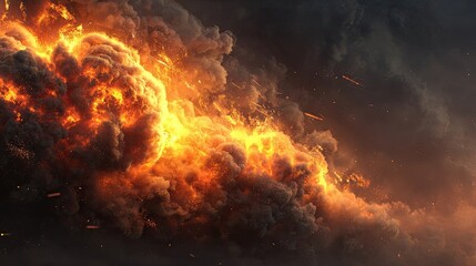 Fiery Explosion In A Dark Stormy Sky