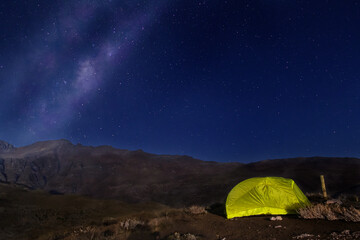 Camping Under the Milky Way in a Remote Mountain Landscape