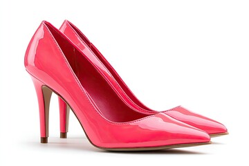 Pair Of Pink High Heels On White Background