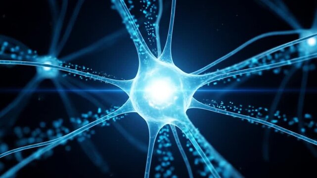 Neuron nerve cell with electrical properties suitable for science textbooks, medical presentations, educational websites, and neuron research articles.