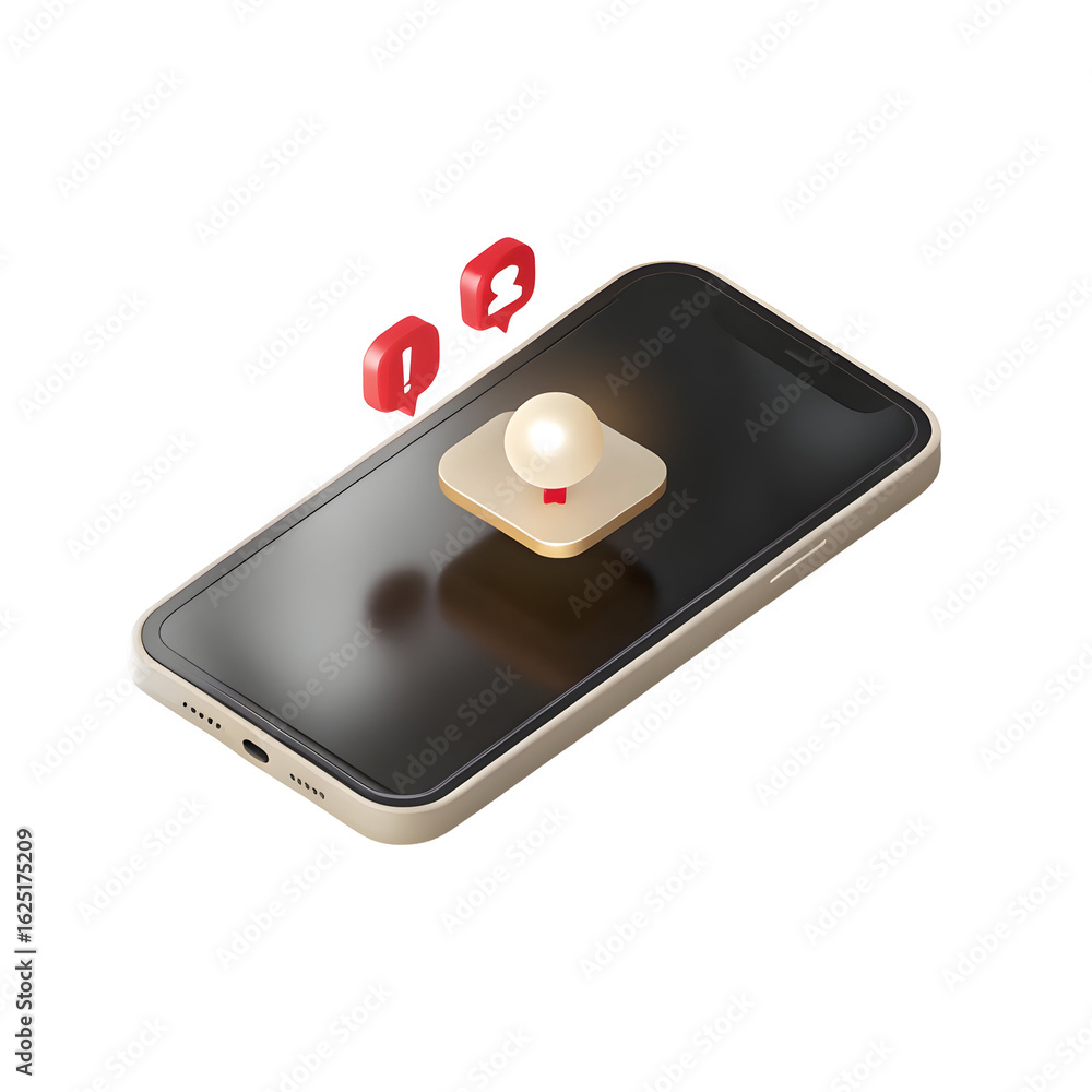 Poster glowing notification on smartphone isolated on a transparent background