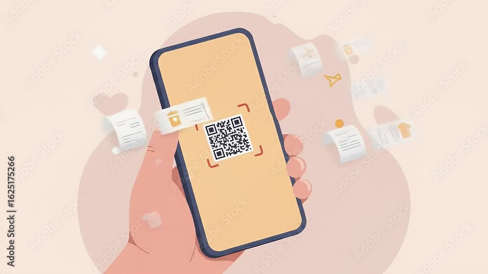 Poster Smartphone displaying digital receipts and QR code