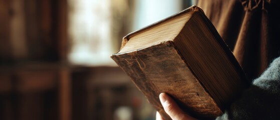 Obraz premium The antique book held in hands evokes a sense of nostalgia and wisdom.