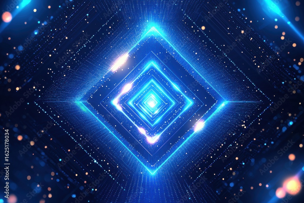 Poster futuristic glowing digital square in a cyber-inspired grid network design