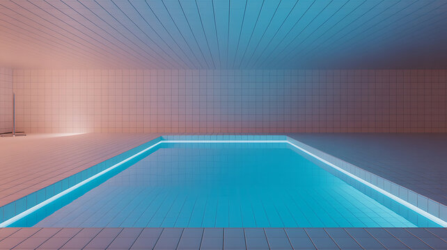 Modern minimalist pool bathed in cool light.
