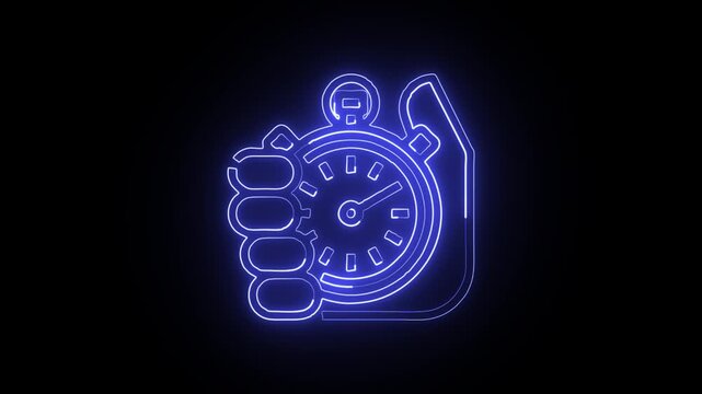 glowing neon time tracking icon isolated, black background, HD video motion graphic animation for schedule, clock, and time management