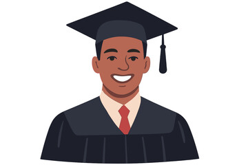 Portrait of a smiling graduate in a mortarboard cap and apron symbolizing student success and educational achievement on a black background