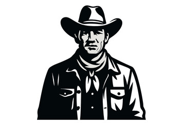 A simple old black style logo icon portraying a young farmer