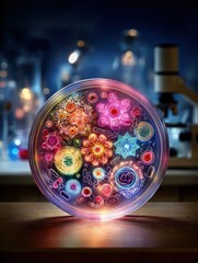 Colorful Bacteria Culture In Petri Dish Lab Setting