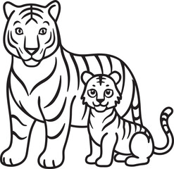 Tiger Line Art Vector Icons – Bold Jungle Animal, Outline Sketch, Tattoo, Chinese Zodiac, Coloring Page Design