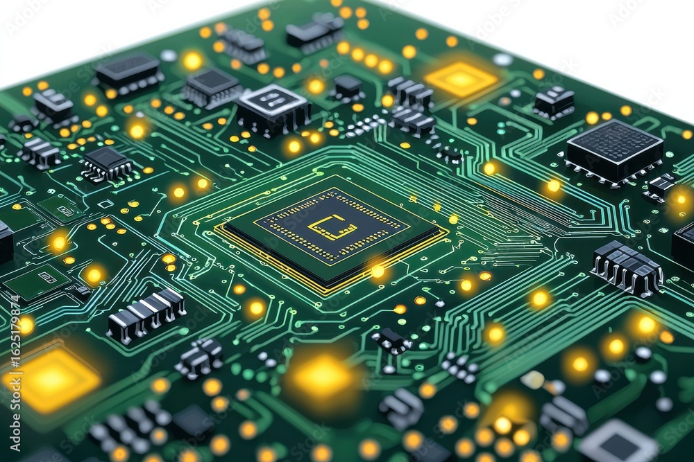 Poster minimalist vector illustration of a computer chip with circuit patterns