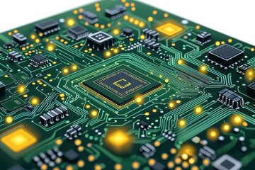 Fototapeta premium Minimalist vector illustration of a computer chip with circuit patterns