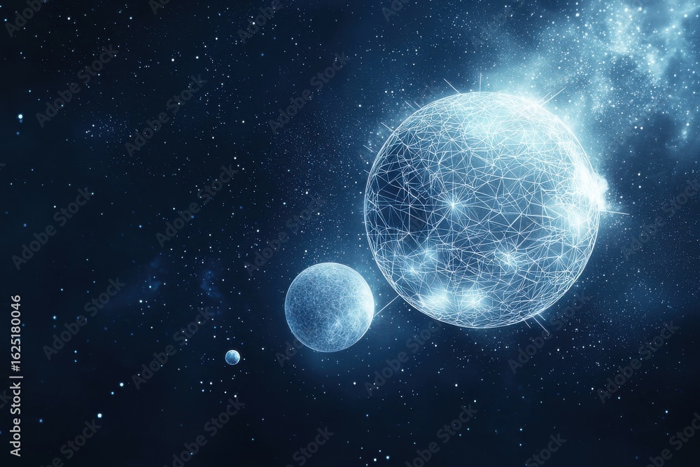 Poster futuristic digital sphere in space with a web of glowing connections