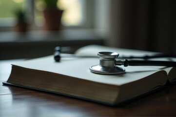 A stethoscope placed on top of an open book, ideal for educational and healthcare settings