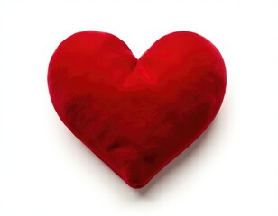 A soft and cuddly red heart shaped pillow placed on a plain white surface, perfect for romantic gestures or as a decorative piece