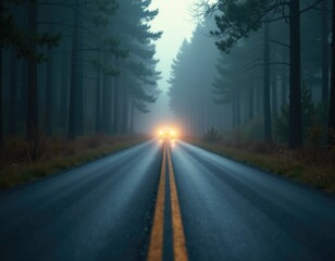 A vehicle navigating through dense woods