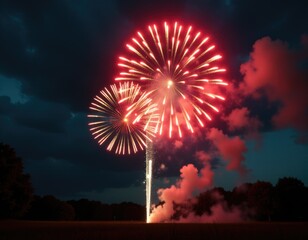 A large fireworks display lighting up the night sky with vibrant colors