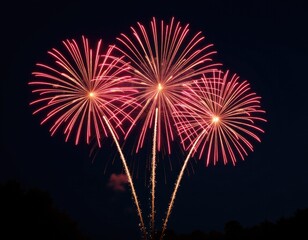 A couple of fireworks exploding in the night sky, colorful and vibrant