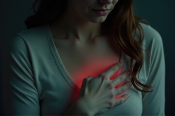 A woman clutching her chest in anguish
