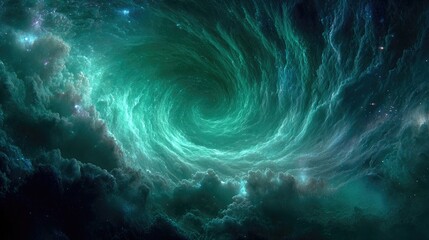 Stunning Turquoise Spiral Galaxy In Deep Space