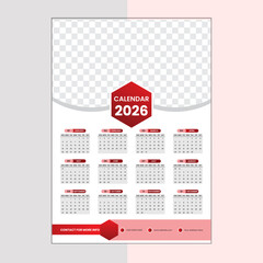 2026 Modern One Page wall calendar template design