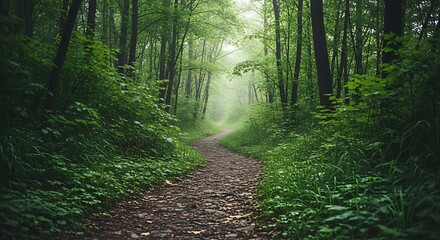 Obraz premium Enchanting Forest Path Bathed in Soft Morning Light