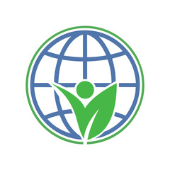 Sustainable Earth Leaf Globe Icon Vector Eco Human Nature World Logo .